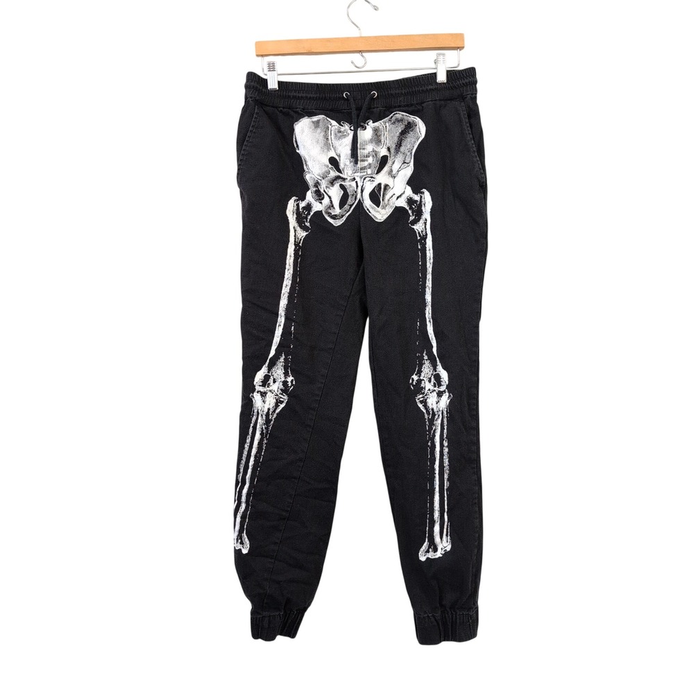 Hot Topic Mens Black Skeleton Bone Jogger Pants Size M Halloween Spooky Goth